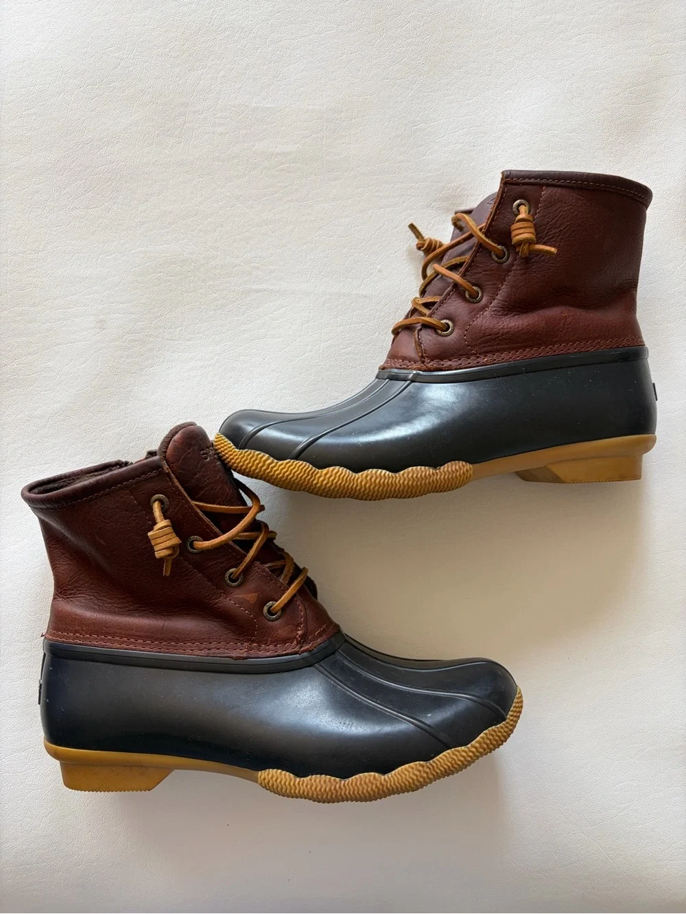 Sperry Saltwater Waterproof Duck Boot Brown Leather Rubber Preppy Coastal Sz 8